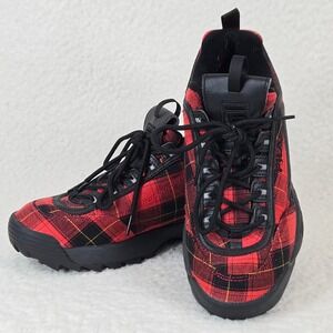 Fila Disruptor 2 Womens 9 Red Black Buffalo Plaid Chunky Platform Sneakers 90s